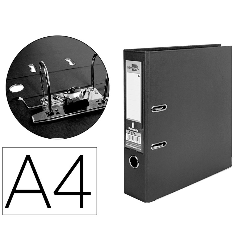 CLASSEUR LEVIER LIDERPAPEL A4 DOCUMENTA CARTON REMBORDÉ 1,9MM DOS 75MM RADO MÉTALLIQUE COLORIS NOIR