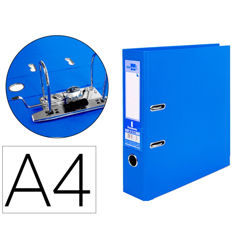 CLASSEUR LEVIER LIDERPAPEL A4 DOCUMENTA CARTON REMBORDÉ 1,9MM DOS 75MM RADO MÉTALLIQUE COLORIS BLEU
