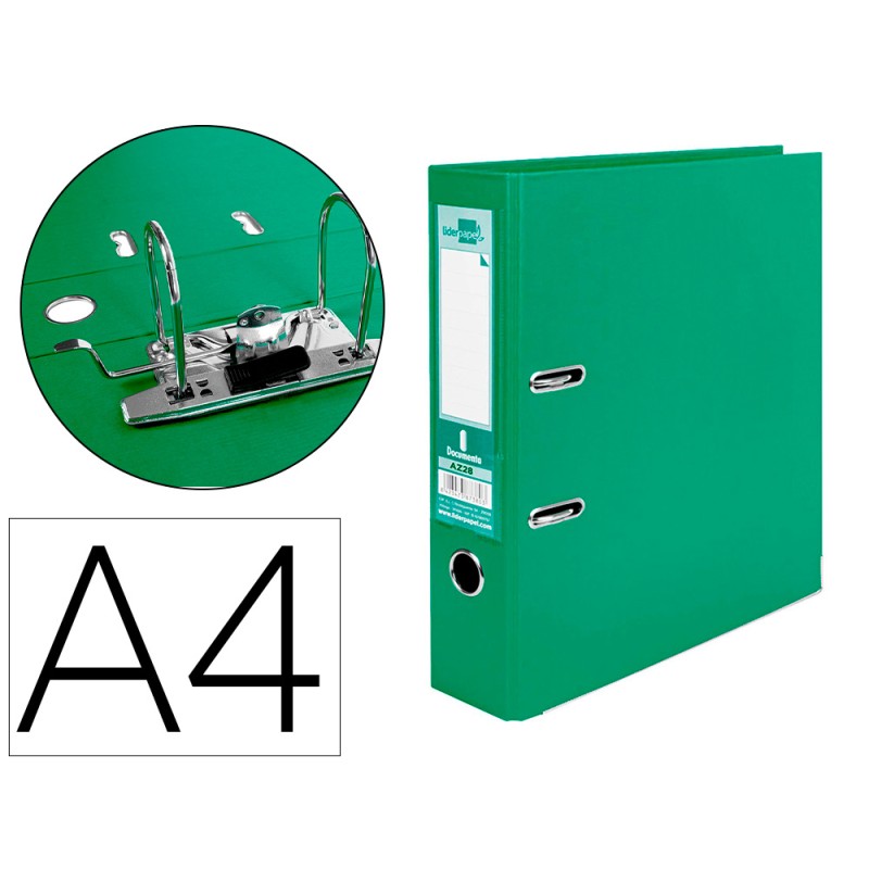 CLASSEUR LEVIER LIDERPAPEL A4 DOCUMENTA CARTON REMBORDÉ 1,9MM DOS 75MM RADO MÉTALLIQUE COLORIS VERT