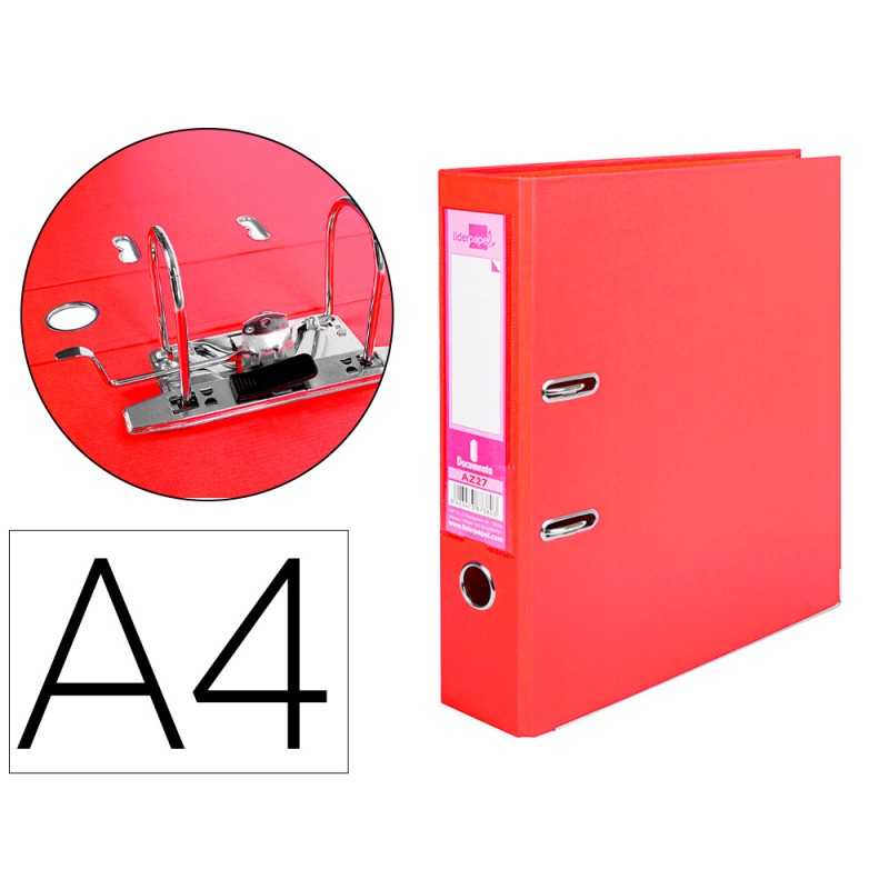 CLASSEUR LEVIER LIDERPAPEL A4 DOCUMENTA CARTON REMBORDÉ 1,9MM DOS 75MM RADO MÉTALLIQUE COLORIS ROUGE