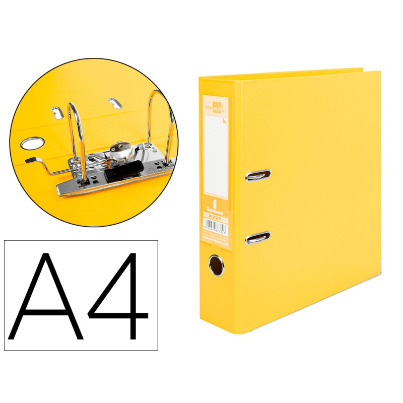 CLASSEUR LEVIER LIDERPAPEL A4 DOCUMENTA CARTON REMBORDÉ 1,9MM DOS 75MM RADO MÉTALLIQUE COLORIS JAUNE
