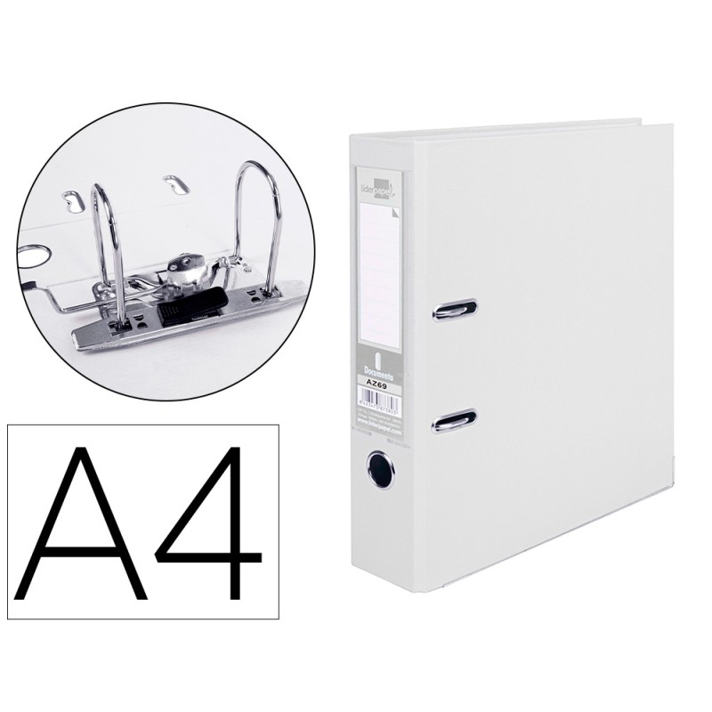 CLASSEUR LEVIER LIDERPAPEL A4 DOCUMENTA CARTON REMBORDÉ PVC 1,9MM DOS 75MM RADO MÉTALLIQUE COLORIS BLANC