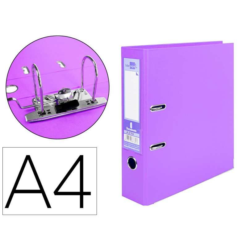 CLASSEUR LEVIER LIDERPAPEL A4 DOCUMENTA CARTON REMBORDÉ 1,9MM DOS 75MM RADO MÉTALLIQUE COLORIS LILAS