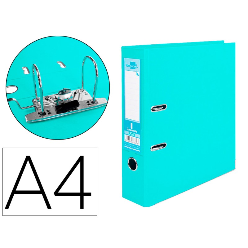 CLASSEUR LEVIER LIDERPAPEL A4 DOCUMENTA CARTON REMBORDÉ 1,9MM DOS 75MM RADO MÉTALLIQUE COLORIS VERT CLAIR