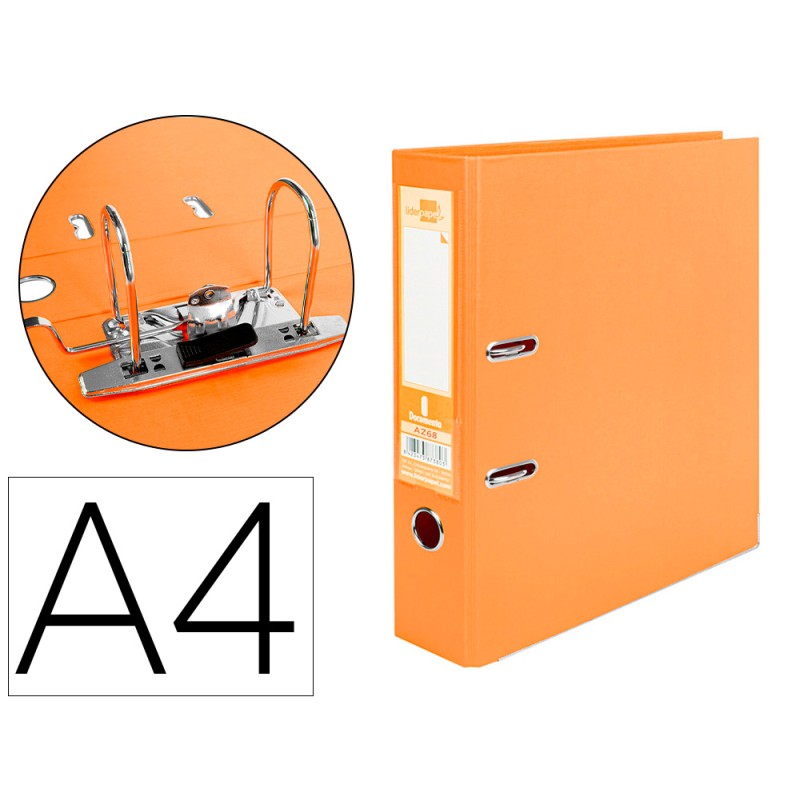 CLASSEUR LEVIER LIDERPAPEL A4 DOCUMENTA CARTON REMBORDÉ 1,9MM DOS 75MM RADO MÉTALLIQUE COLORIS ORANGE