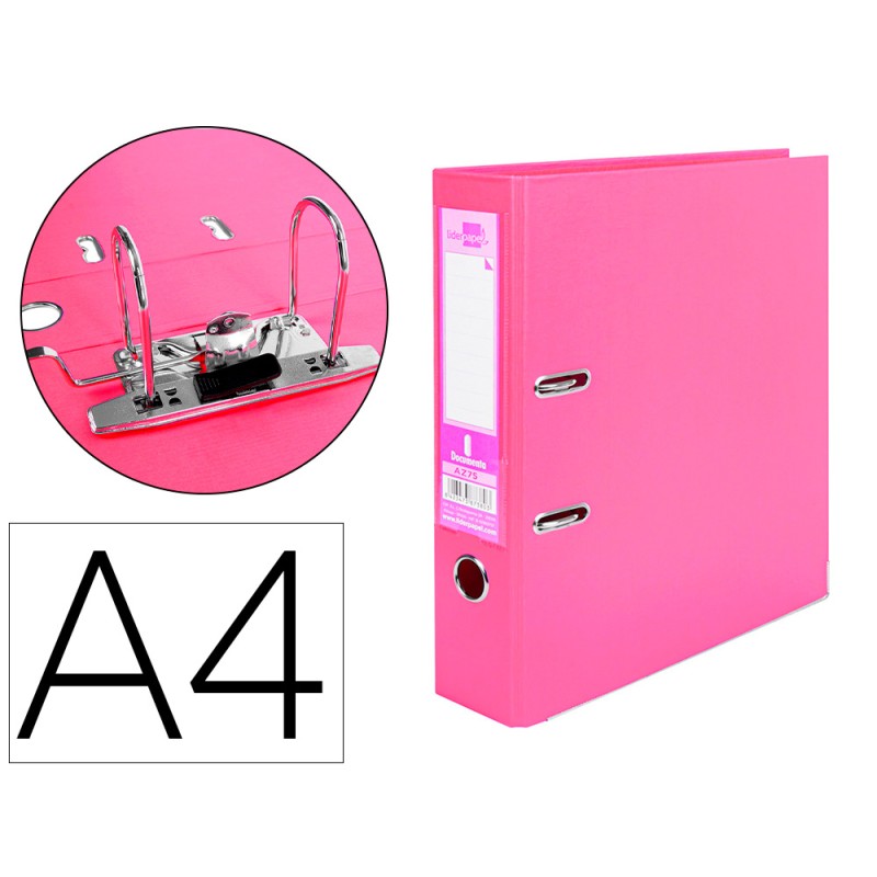 CLASSEUR LEVIER LIDERPAPEL A4 DOCUMENTA CARTON REMBORDÉ 1,9MM DOS 75MM RADO MÉTALLIQUE COLORIS ROSE