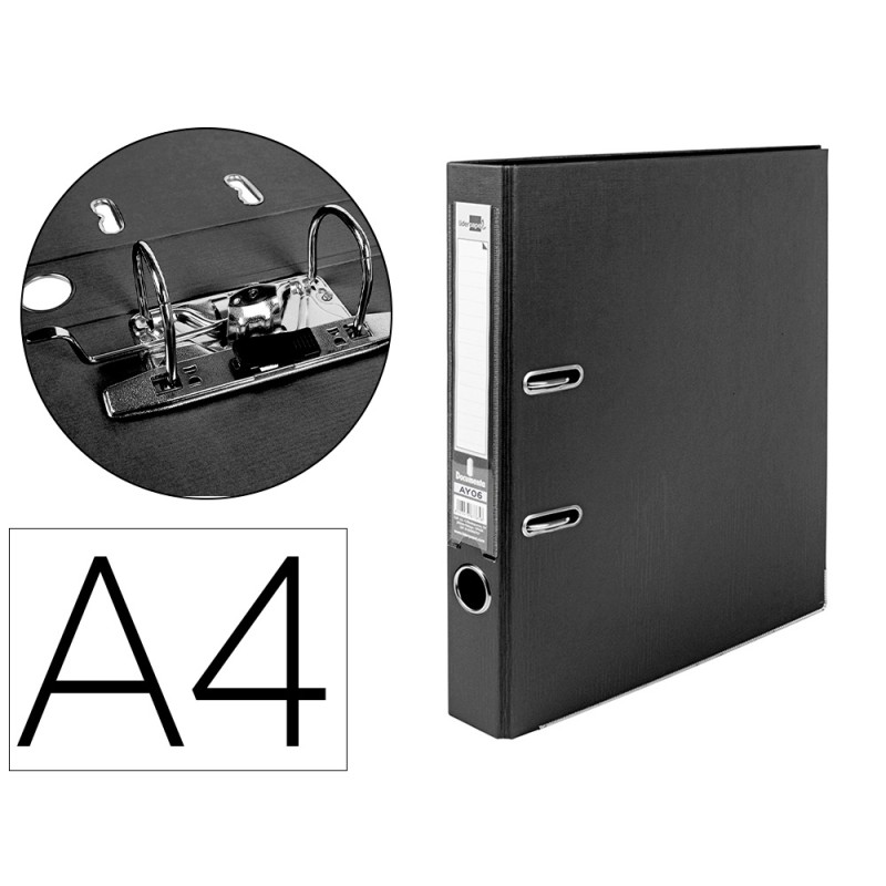 CLASSEUR LEVIER LIDERPAPEL A4 DOCUMENTA CARTON REMBORDÉ 1,9MM DOS 52MM RADO MÉTALLIQUE COLORIS NOIR