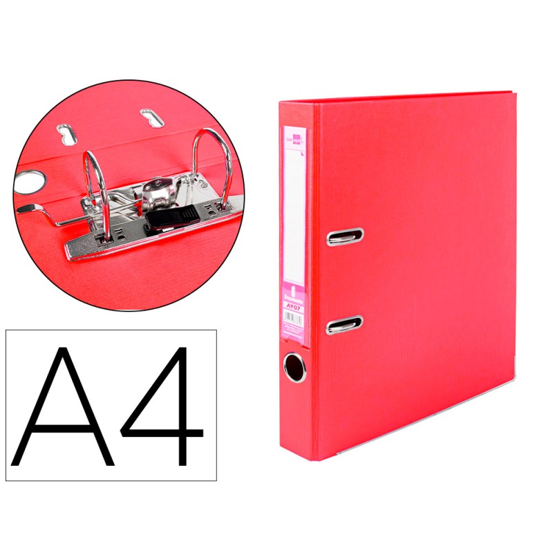 CLASSEUR LEVIER LIDERPAPEL A4 DOCUMENTA CARTON REMBORDÉ 1,9MM DOS 52MM RADO MÉTALLIQUE COLORIS ROUGE