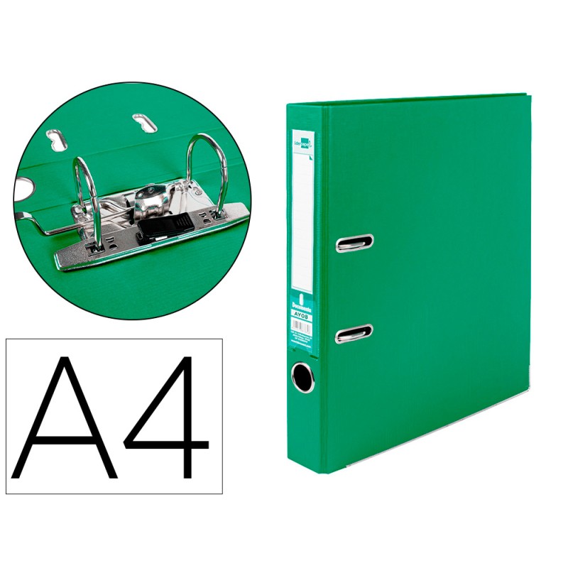 CLASSEUR LEVIER LIDERPAPEL A4 DOCUMENTA CARTON REMBORDÉ 1,9MM DOS 52MM RADO MÉTALLIQUE COLORIS VERT
