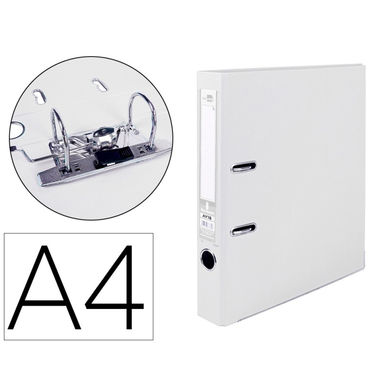 CLASSEUR LEVIER LIDERPAPEL A4 DOCUMENTA CARTON REMBORDÉ 1,9MM DOS 52MM RADO MÉTALLIQUE COLORIS BLANC