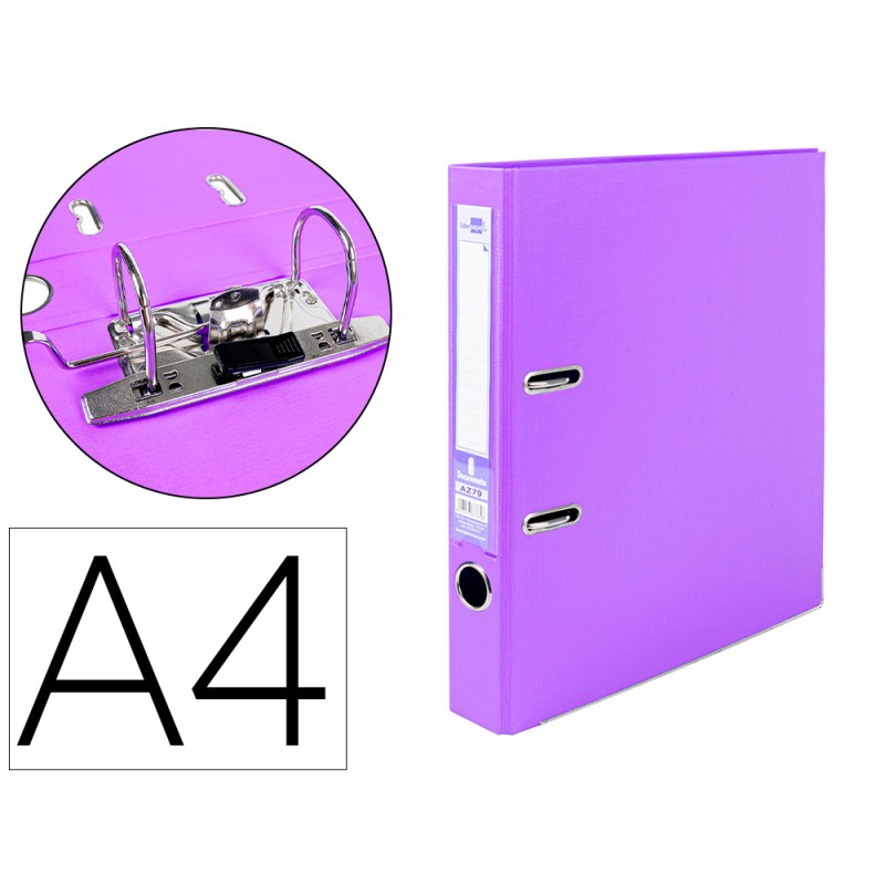 CLASSEUR LEVIER LIDERPAPEL A4 DOCUMENTA CARTON REMBORDÉ 1,9MM DOS 52MM RADO MÉTALLIQUE COLORIS LILAS