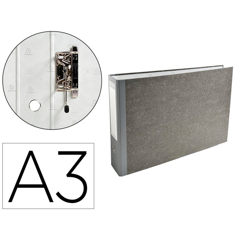 CLASSEUR LEVIER EXACOMPTA CARTON RECOUVERT PAPIER MARBRÉ A3 HORIZONTAL 32X48CM DOS GRIS 8CM COLORIS GRIS