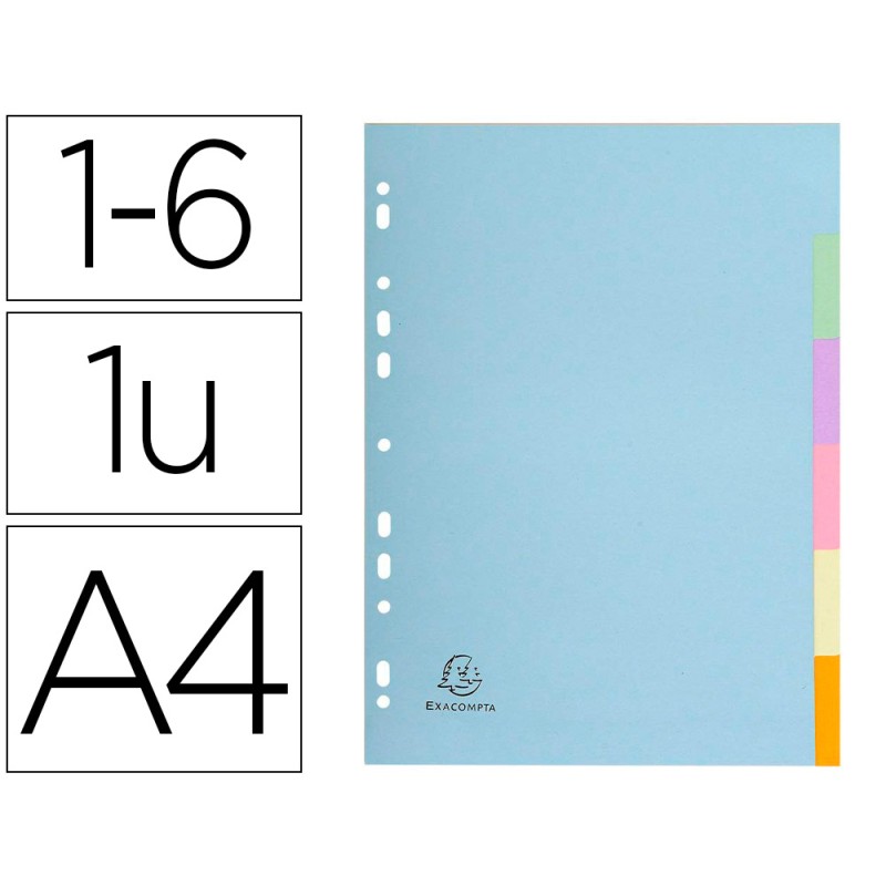 INTERCALAIRE EXACOMPTA FOREVER CARTE RECYCLÉE 170G 6 TOUCHES A4 TEINTES PASTEL