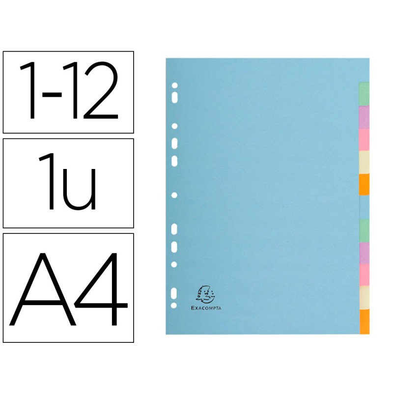 INTERCALAIRE EXACOMPTA FOREVER CARTE RECYCLÉE 170G 12 TOUCHES A4 TEINTES PASTEL
