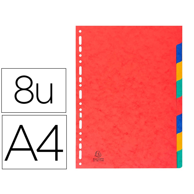 INTERCALAIRE EXACOMPTA CARTE LUSTRÉE RÉSISTANTE 225G 8 TOUCHES A4 COLORIS ASSORTIS
