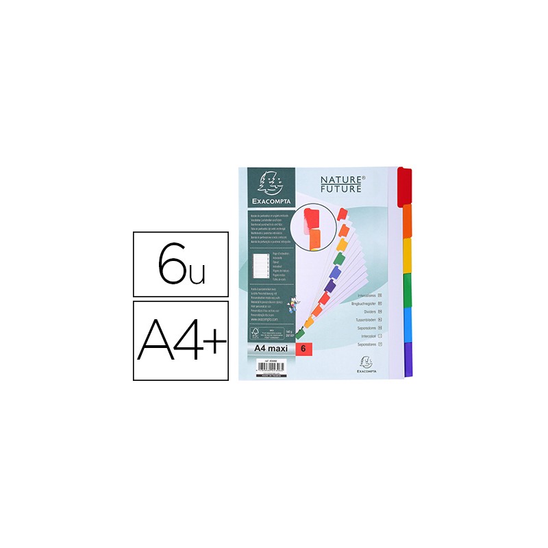 INTERCALAIRE EXACOMPTA CARTE BLANCHE 160G 6 POSITIONS A4+ ONGLETS COULEUR RENFORCÉS