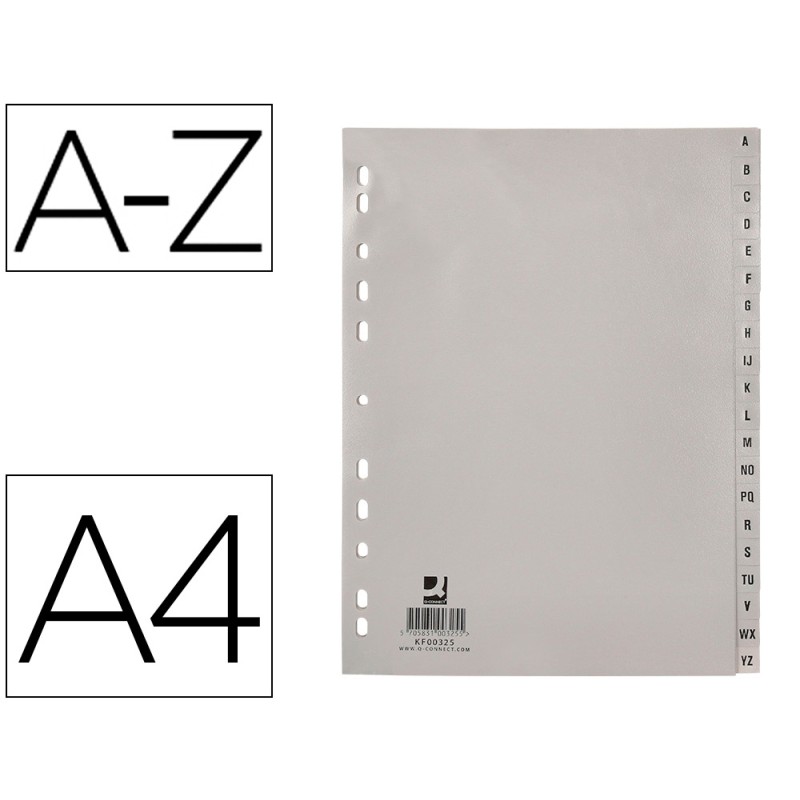 INTERCALAIRE Q-CONNECT PP 12/ 100E A4 225X297MM MULTIPERFORÉ ALPHABET GRAVÉ ONGLETS COLORIS GRIS