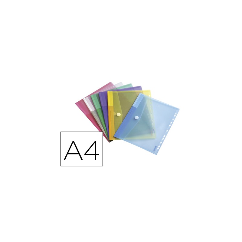 POCHETTE ENVELOPPE TARIFOLD A4 PERFORÉE POLYPROPYLÈNE TRANSPARENT COLORIS ASSORTIS SACHET 12 UNITÉS