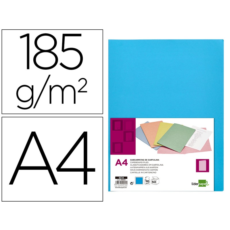 SOUS-CHEMISE LIDERPAPEL PAPIER CARTONNÉ 180G 310X230MM DOCUMENT A4 210X297MM COLORIS COLORIS BLEU CIEL