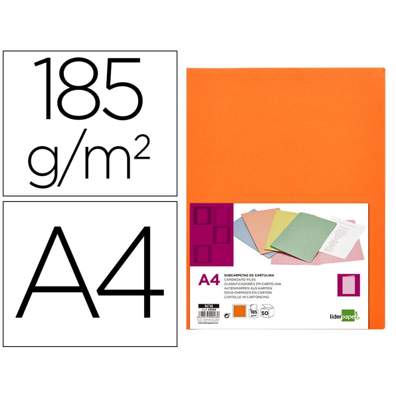 SOUS-CHEMISE LIDERPAPEL PAPIER CARTONNÉ 180G 310X230MM DOCUMENT A4 210X297MM COLORIS ORANGE INTENSE