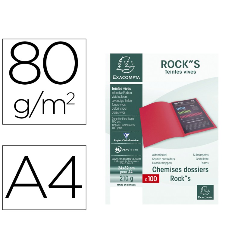 CHEMISE EXACOMPTA ROCK'S 240X320MM 210G COLORIS ROUGE PACK 100 UNITÉS