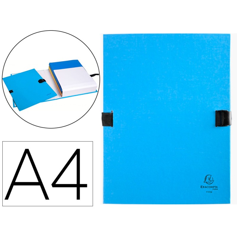 CHEMISE EXACOMPTA N'CLIP RABAT EN PIED CARTON RECOUVERT 10/10E A4 DOS EXTENSIBLE 13CM CLIP SANGLE COLORIS BLEU CLAIR