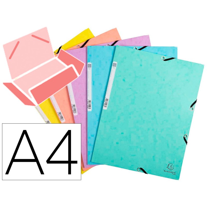 CHEMISE EXACOMPTA 3 RABATS CA RTE LUSTREE 400G 4A 24X32CM ELASTIQUE COLORIS PASTEL