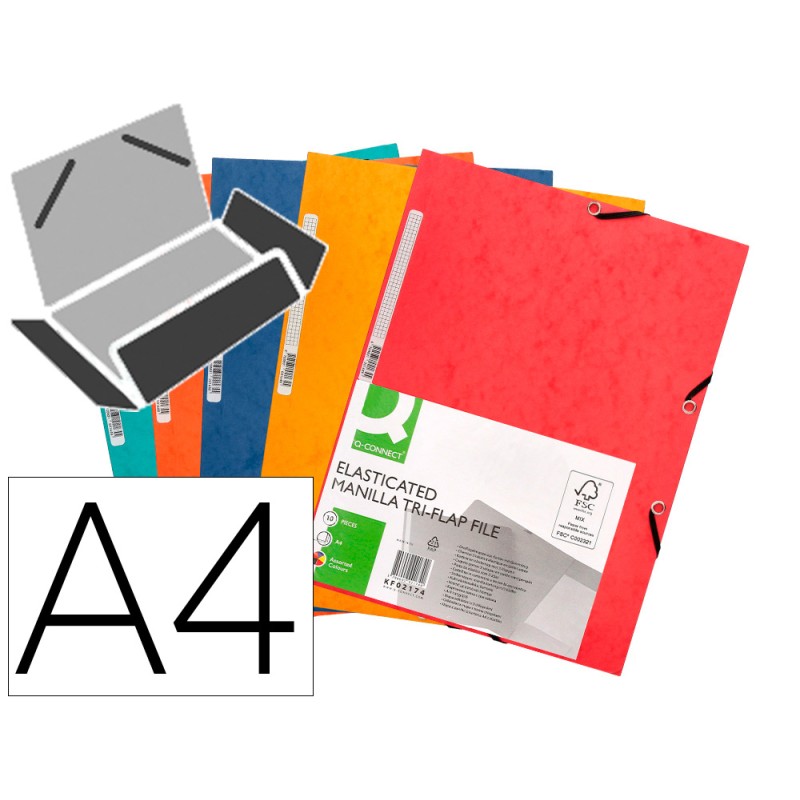 CHEMISE Q-CONNECT CARTE LUSTRÉE 375G POUR DOCUMENTS A4 320X243MM 3 RABATS COLORIS ASSORTIS