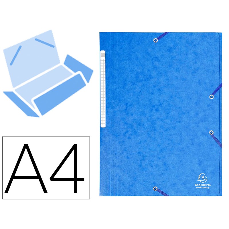 CHEMISE 3 RABATS EXACOMPTA MAXI CAPACITY CARTE LUSTRÉE 5/10E FORMAT A4 24X32CM DOS 35MM ÉLASTIQUE COLORIS BLEU