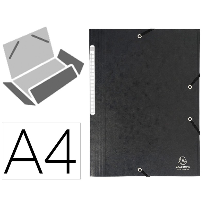 CHEMISE 3 RABATS EXACOMPTA MAXI CAPACITY CARTE LUSTRÉE 5/10E FORMAT A4 24X32CM DOS 35MM ÉLASTIQUE COLORIS NOIR