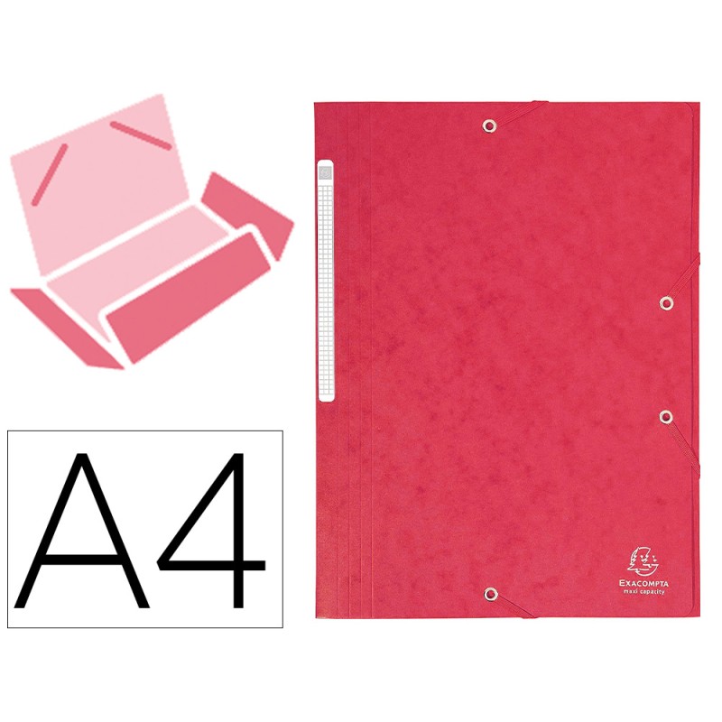 CHEMISE 3 RABATS EXACOMPTA MAXI CAPACITY CARTE LUSTRÉE 5/10E FORMAT A4 24X32CM DOS 35MM ÉLASTIQUE COLORIS ROUGE