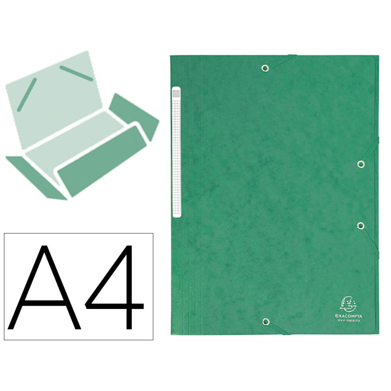 CHEMISE 3 RABATS EXACOMPTA MAXI CAPACITY CARTE LUSTRÉE 5/10E FORMAT A4 24X32CM DOS 35MM ÉLASTIQUE COLORIS VERT