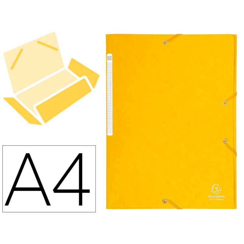 CHEMISE 3 RABATS EXACOMPTA MAXI CAPACITY CARTE LUSTRÉE 5/10E FORMAT A4 24X32CM DOS 35MM ÉLASTIQUE COLORIS JAUNE