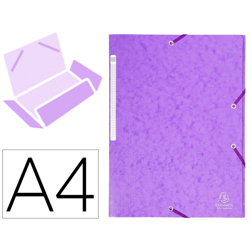 CHEMISE 3 RABATS EXACOMPTA MAXI CAPACITY CARTE LUSTRÉE 5/10E FORMAT A4 24X32CM DOS 35MM ÉLASTIQUE COLORIS MAUVE