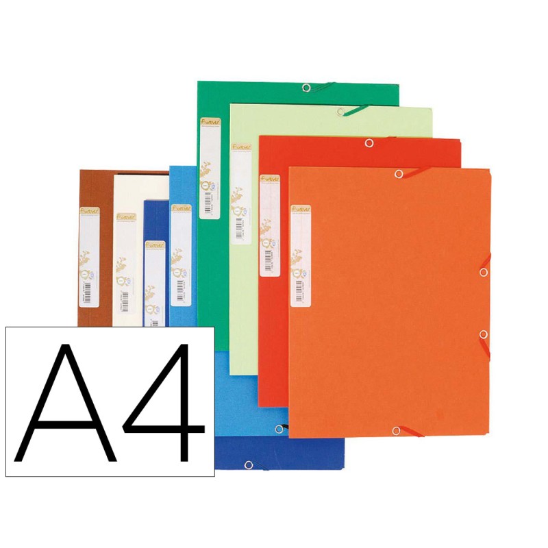 CHEMISE 3 RABATS EXACOMPTA FOREVER CARTE RECYCLÉE 380G FORMAT A4 24X32CM ÉTIQUETTE DOS ÉLASTIQUE LOT 25 UNITÉS ASSORTIES