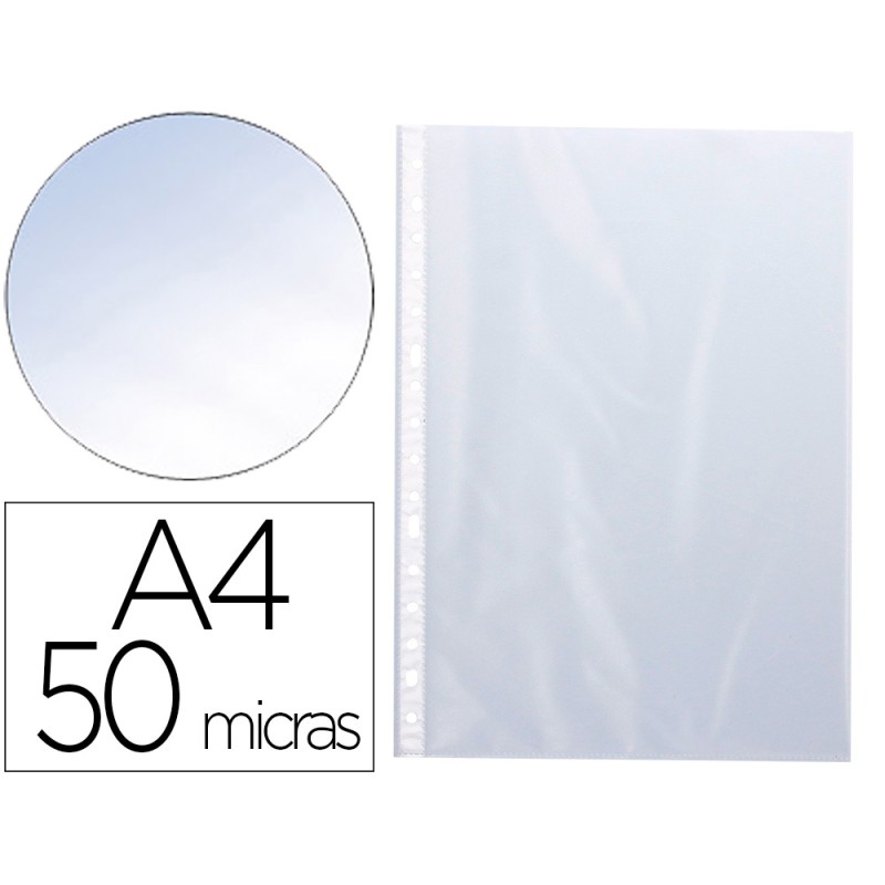 POCHETTE Q-CONNECT POLYPROPYLÈNE LISSE 5/100E PERFORÉE CRISTAL ANTISTATIQUE A4 210X297MM BOÎTE 100 UNITÉS