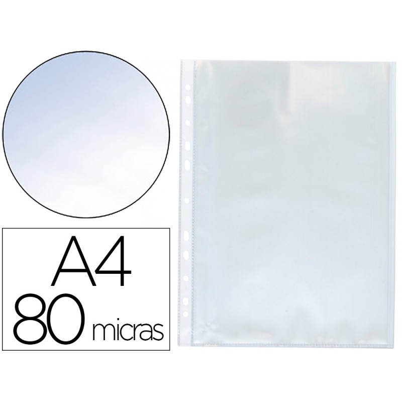 POCHETTE Q-CONNECT POLYPROPYLÈNE LISSE 8/100E PERFORÉE CRISTAL ANTISTATIQUE A4 210X297MM SACHET 100 UNITES