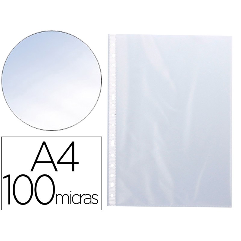 POCHETTE Q-CONNECT POLYPROPYLÈNE LISSE 10/100E PERFORÉE CRISTAL ANTISTATIQUE A4 210X297MM BOITE DE 100 UNITES