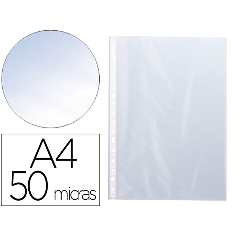 POCHETTE Q-CONNECT POLYPROPYLÈNE LISSE 5/100E PERFORÉE A4 CRISTAL ANTISTATIQUE SACHET 10 UNITÉS