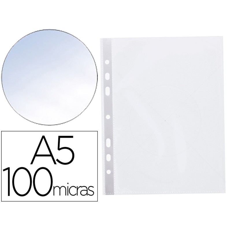 POCHETTE Q-CONNECT POLYPROPYLÈNE 10/100E PERFORÉE OUVERTURE DESSUS A5 148X210MM SACHET 100 UNITÉS