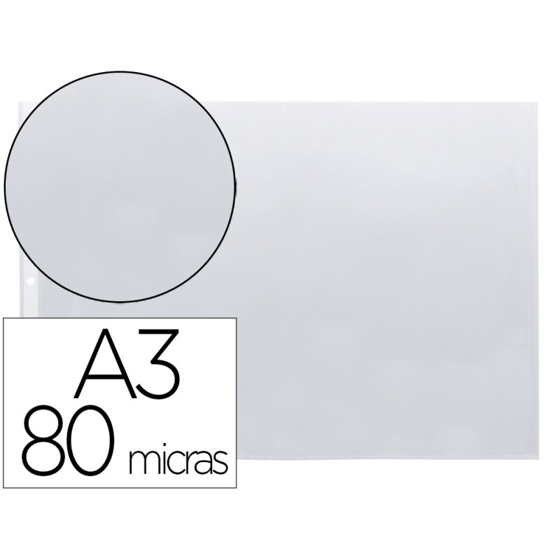 POCHETTE Q-CONNECT POLYPROPYLÈNE LISSE 8/100E PERFORÉE A3 PLIÉ OU A4 297X420MM SACHET 10 UNITÉS