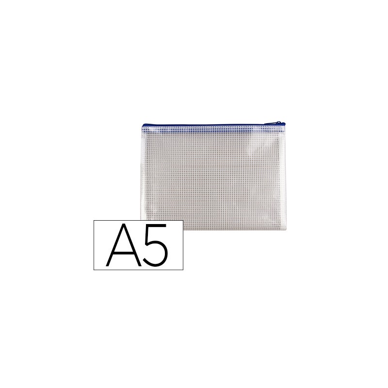 POCHETTE Q-CONNECT PORTE-DOCUMENTS PVC A5 OUVERTURE SUPÉRIEURE AVEC FERMETURE ÉCLAIR COLORIS BLEU