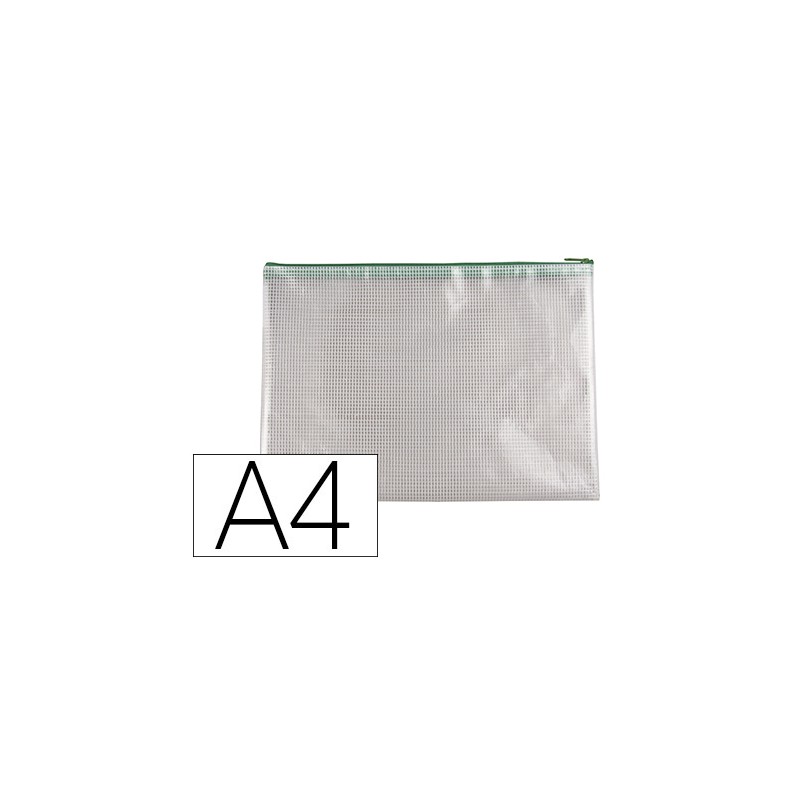 POCHETTE Q-CONNECT PORTE-DOCUMENTS PVC A4 OUVERTURE SUPÉRIEURE AVEC FERMETURE ÉCLAIR COLORIS VERT