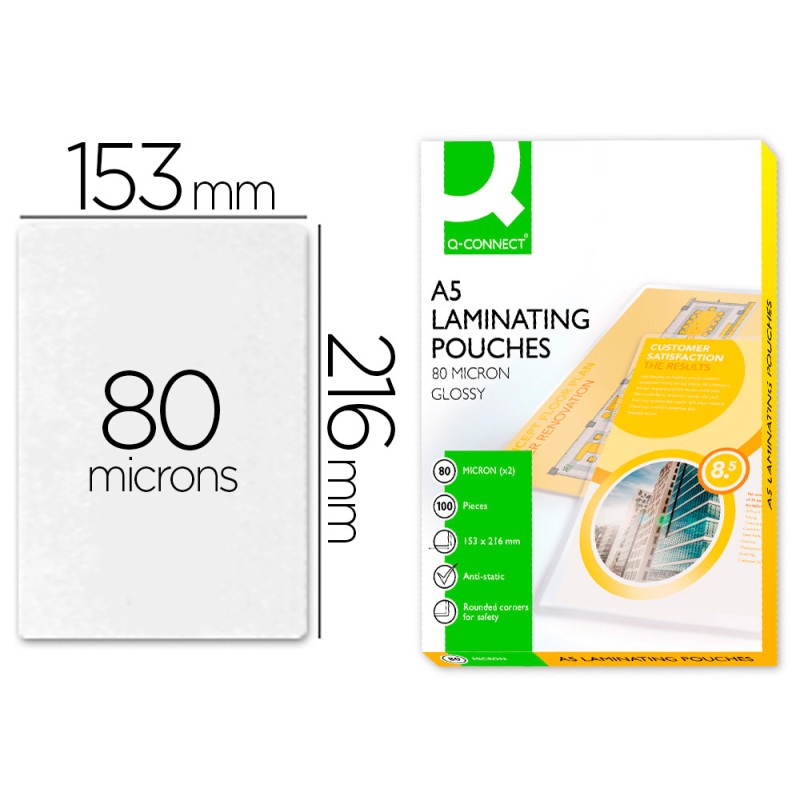 POCHETTE PLASTIFICATION Q-CONNECT À CHAUD ÉCONOMIQUE FORMAT A5 80 MICRONS BOÎTE 100 UNITÉS