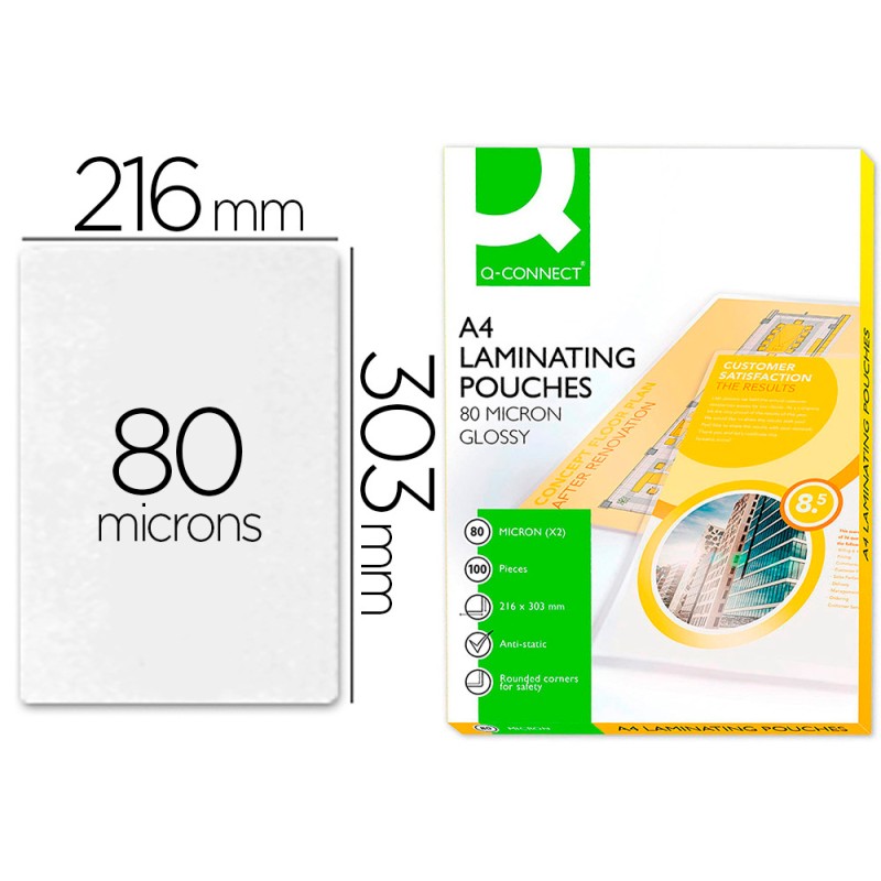 POCHETTE PLASTIFICATION Q-CONNECT À CHAUD ÉCONOMIQUE FORMAT A4 80 MICRONS BOÎTE 100 UNITÉS