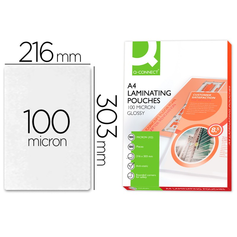 POCHETTE PLASTIFICATION Q-CONNECT À CHAUD ÉCONOMIQUE FORMAT A4 100 MICRONS BOÎTE 100 UNITÉS