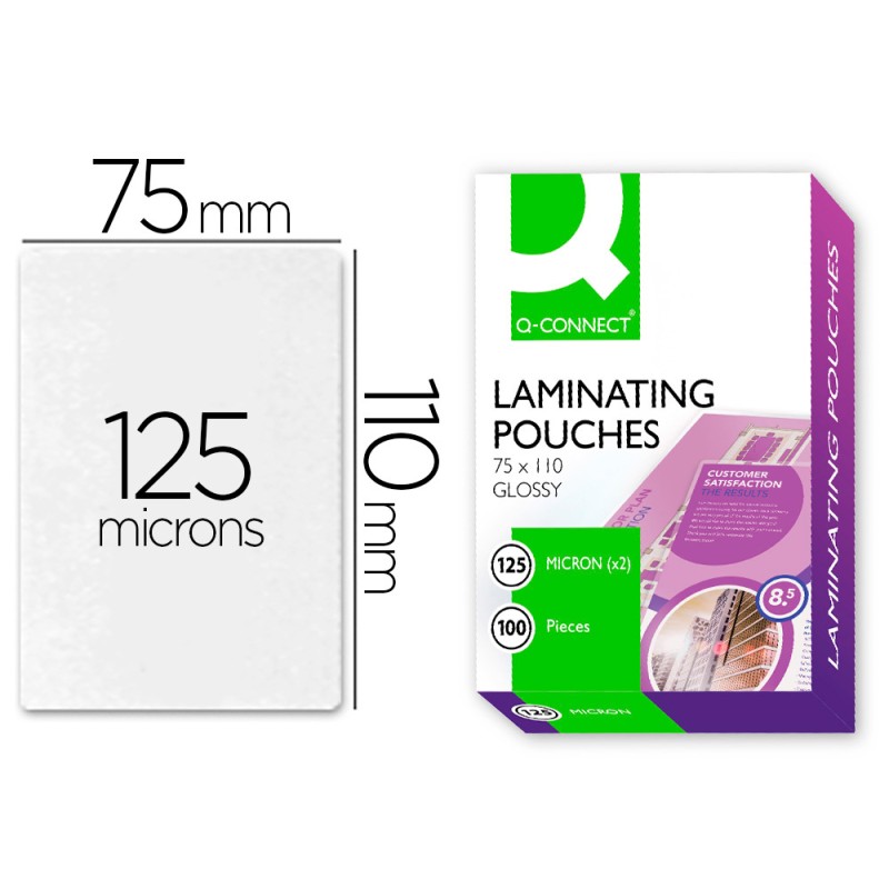 POCHETTE PLASTIFICATION Q-CONNECT À CHAUD ÉCONOMIQUE FORMAT 110X75MM 125 MICRONS BOÎTE 100 UNITÉS