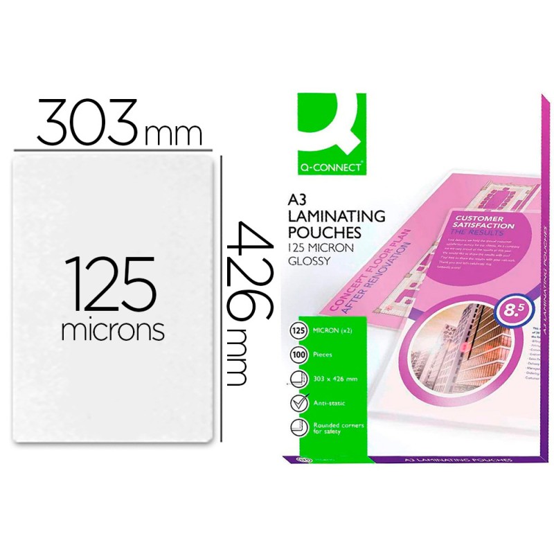 POCHETTE PLASTIFICATION Q-CONNECT À CHAUD ÉCONOMIQUE FORMAT A3 125 MICRONS BOÎTE 100 UNITÉS