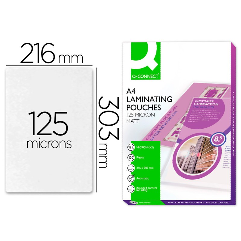 POCHETTE PLASTIFICATION Q-CONNECT AUTOADHÉSIVE 2 FACES FORMAT A4 125 MICRONS ANTISTATIQUE BOÎTE 100 UNITÉS