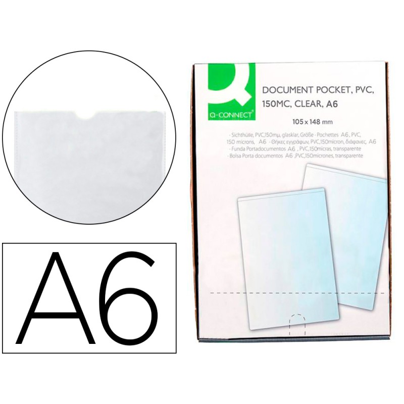 ÉTUI PROTECTION Q-CONNECT PVC TRANSPARENT 15/100E A6 105X148MM CONTOUR SOUDÉ EN U